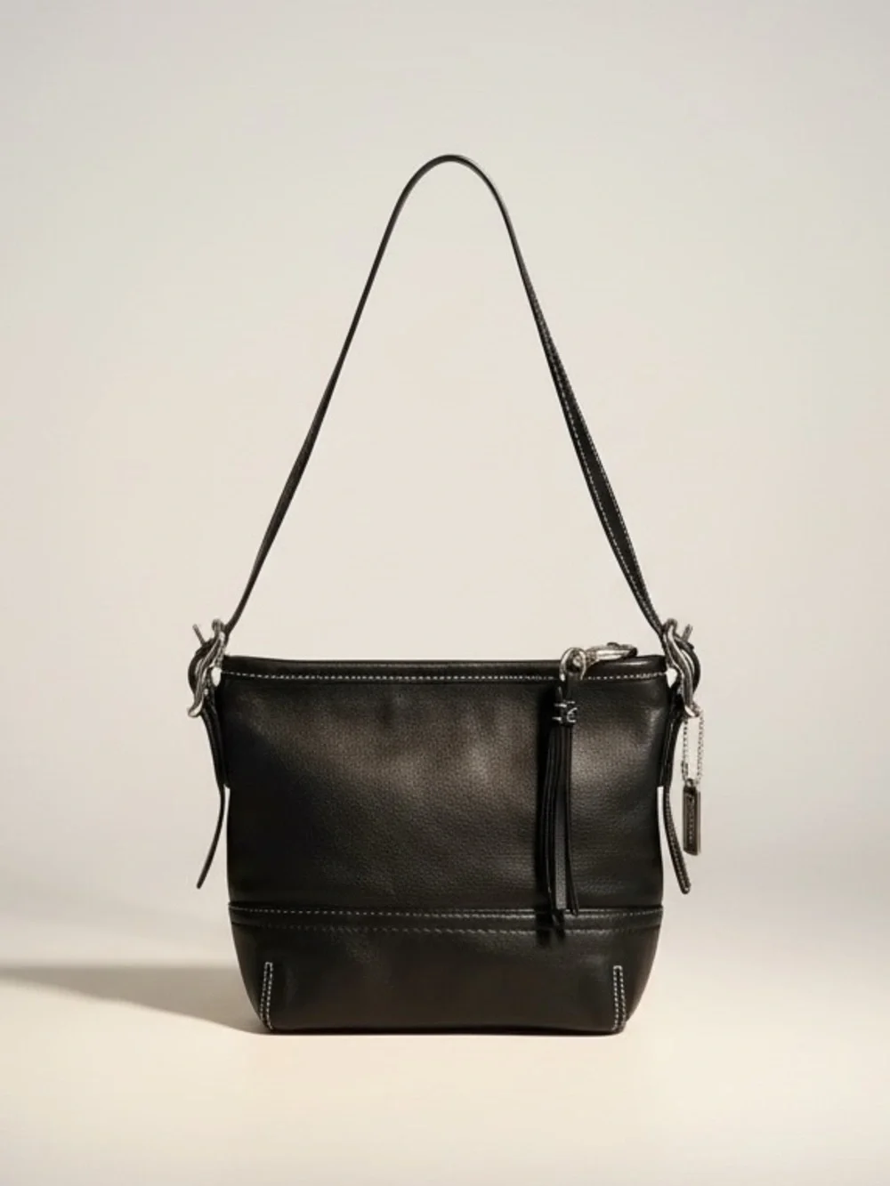 Coach Soho Black Leather Mini Hobo Shoulder Bag Y2K Zip Top